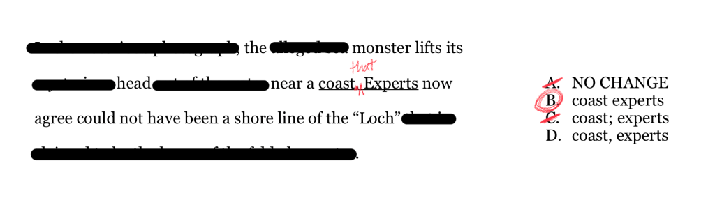 Showing process of eliminating words and choosing correct answer.